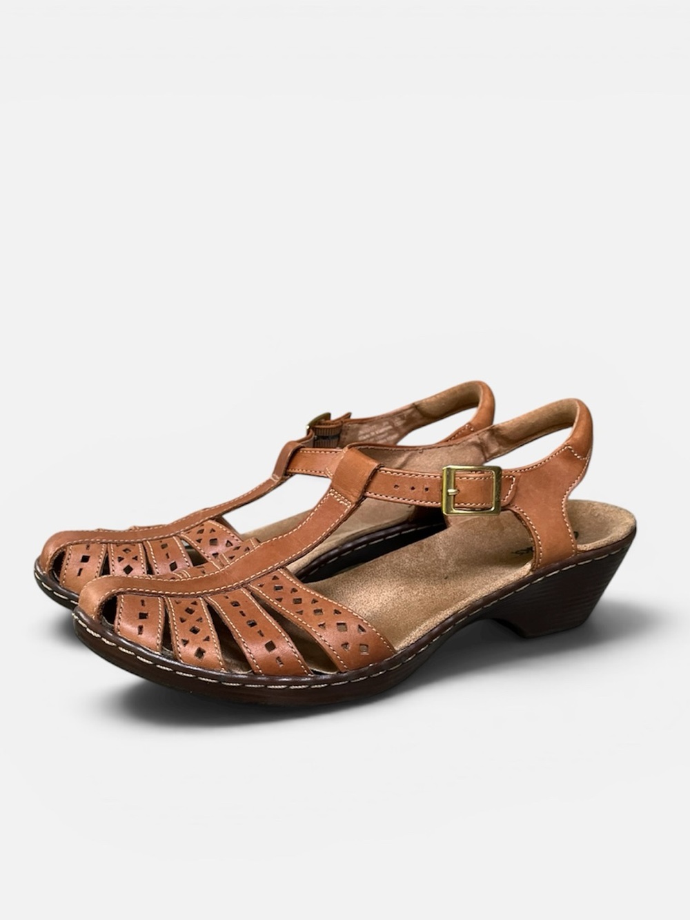 Clarks Wendy River Leather Fisherman Sandals Brown Sz 9N